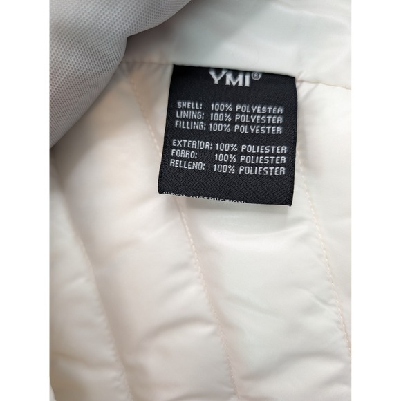 YMI Womens Off White Chevron Quilted Hooded Puffer Jacket J633 Large - Picture 4 of 9